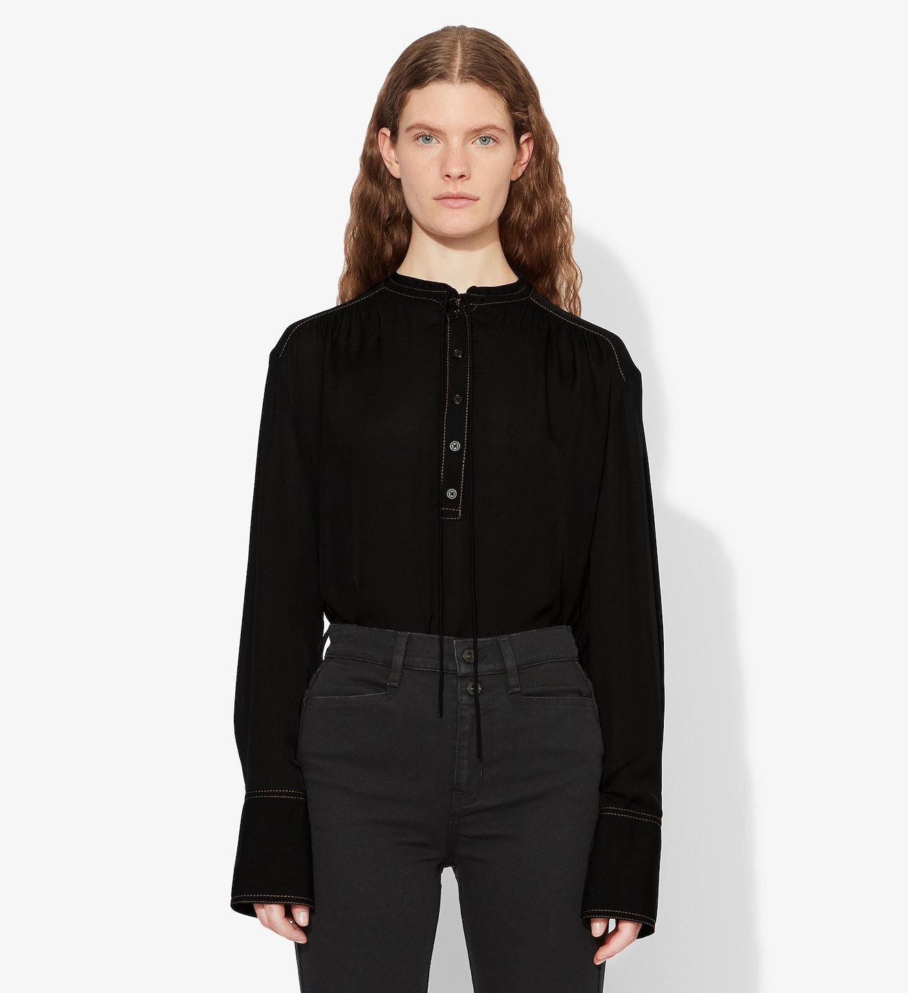 Contrast Stitch Georgette Long Sleeve Blouse