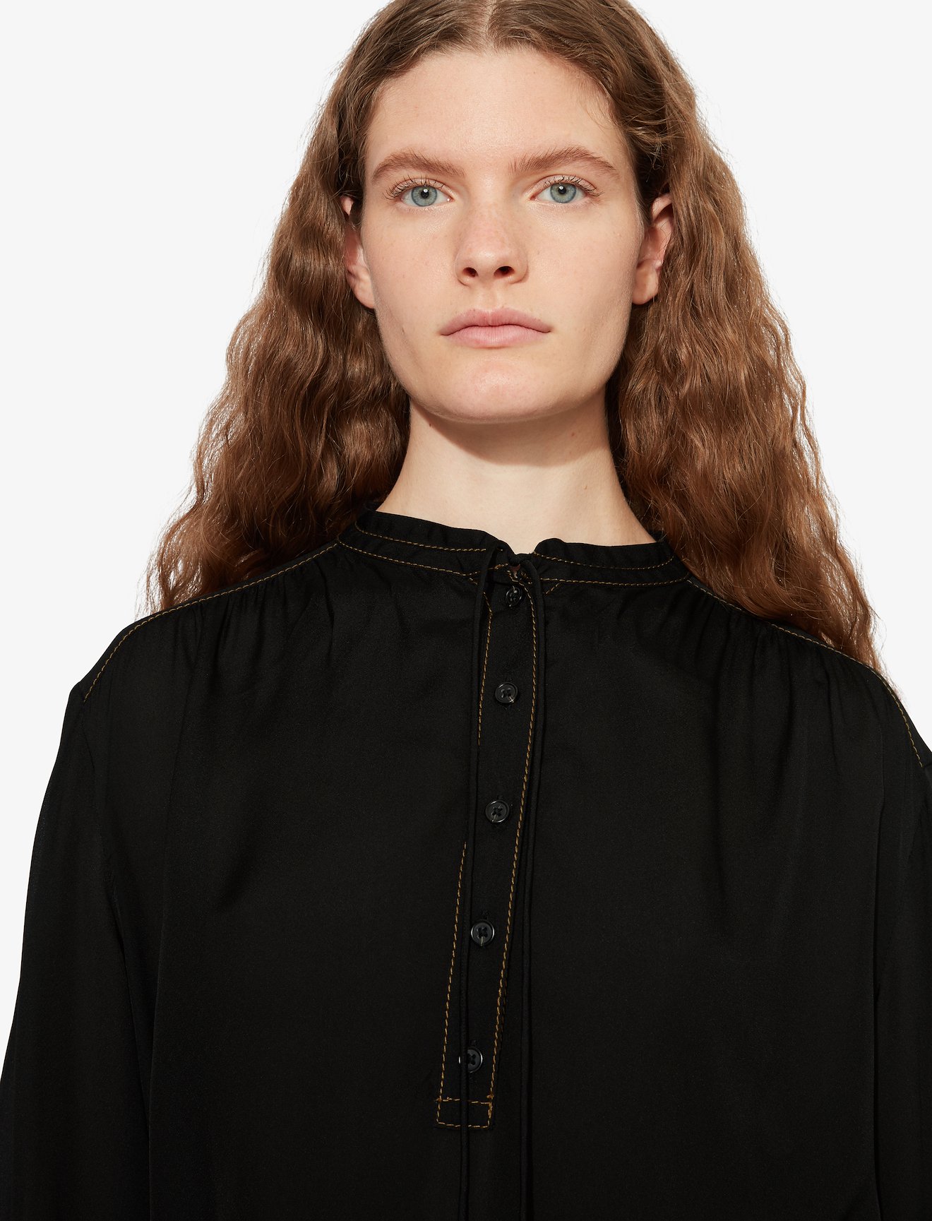 Contrast Stitch Georgette Long Sleeve Blouse #2
