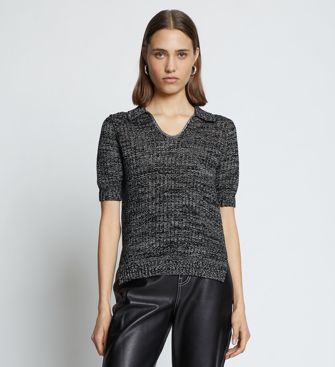 Cotton Silk Pique Knit Polo Top