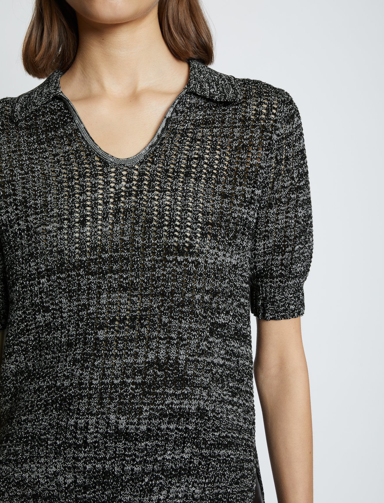 Cotton Silk Pique Knit Polo Top #4