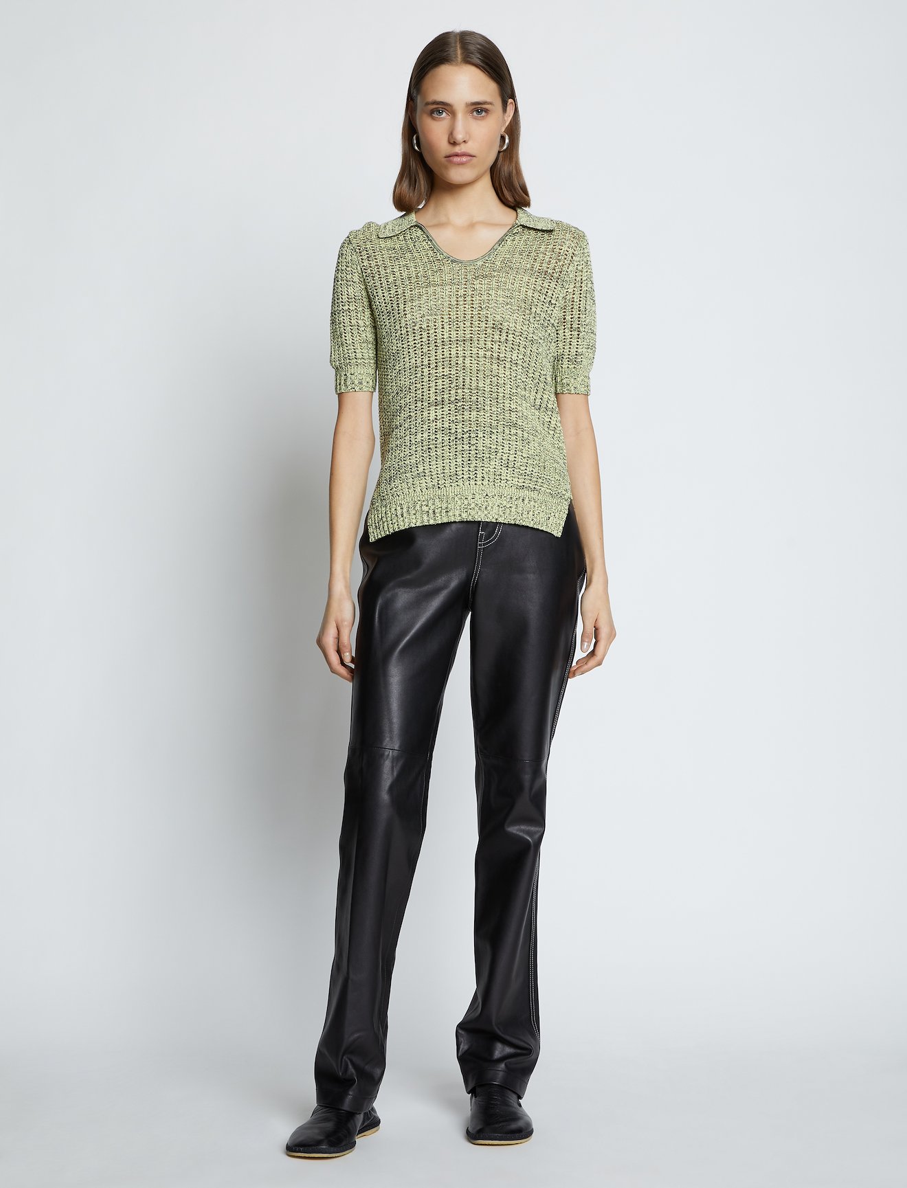 Cotton Silk Pique Knit Polo Top #1