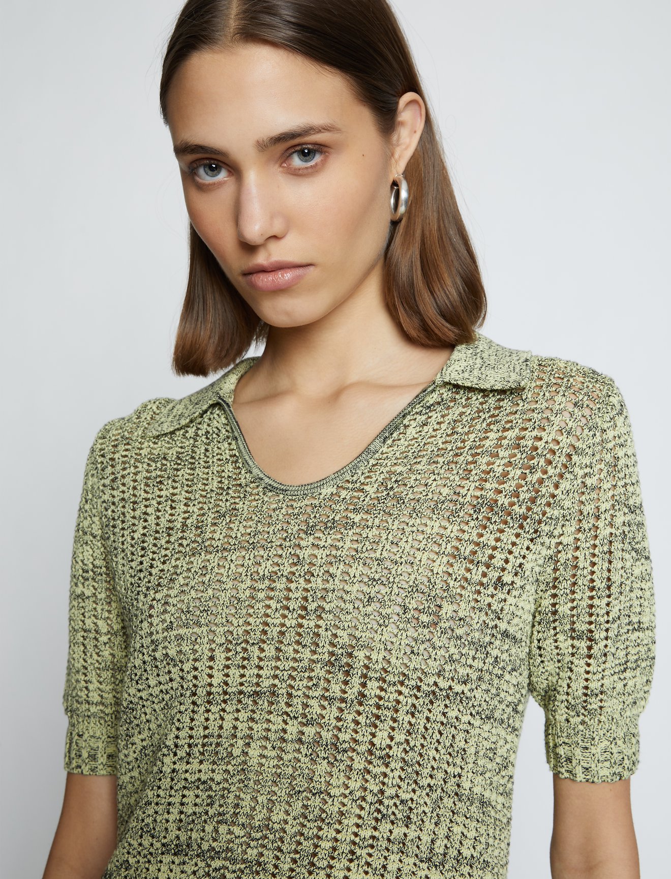 Cotton Silk Pique Knit Polo Top #4