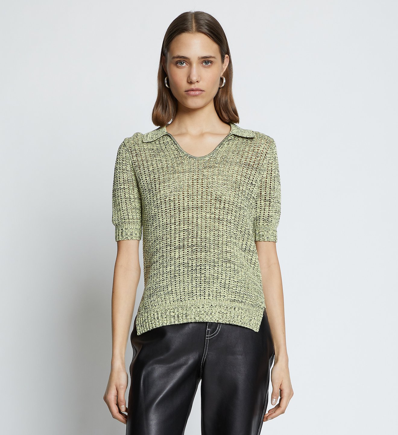 Cotton Silk Pique Knit Polo Top