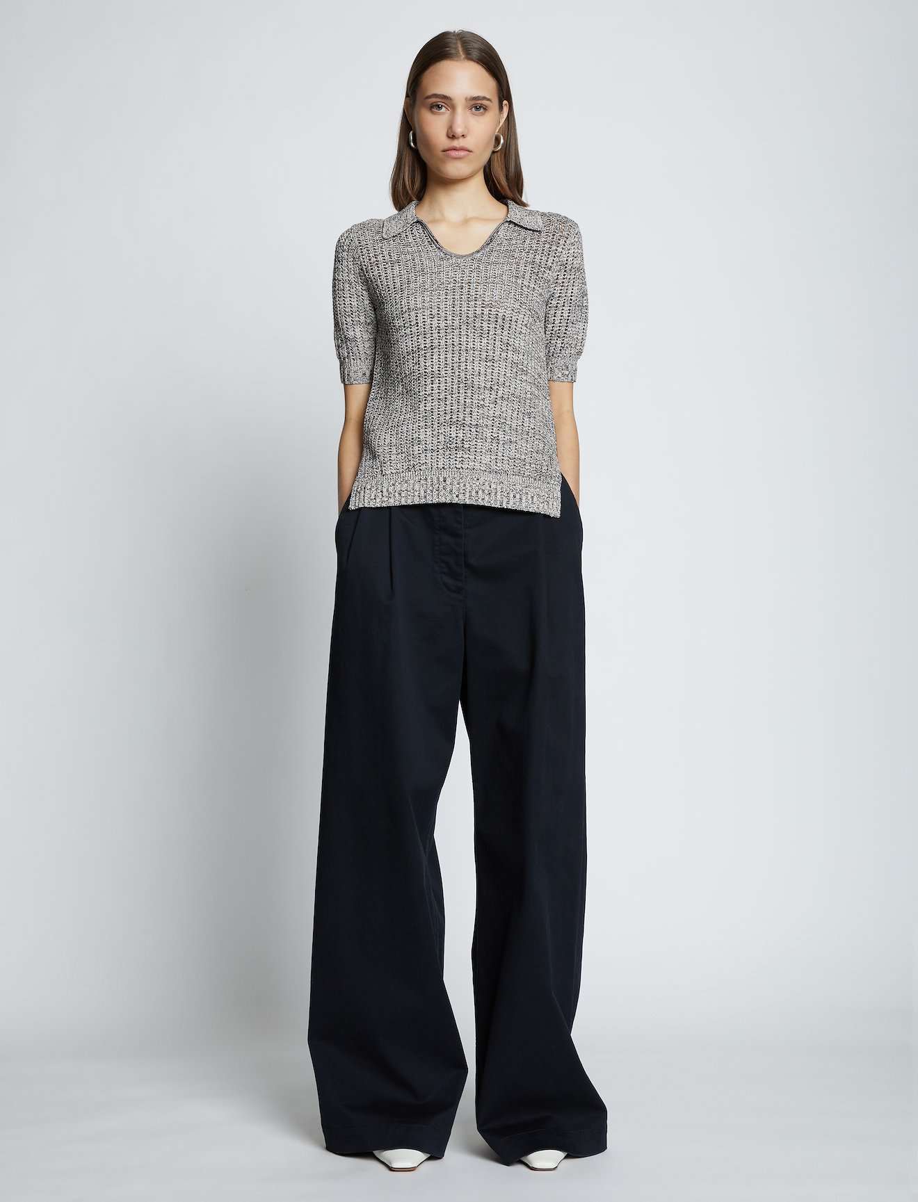 Cotton Silk Pique Knit Polo Top #1