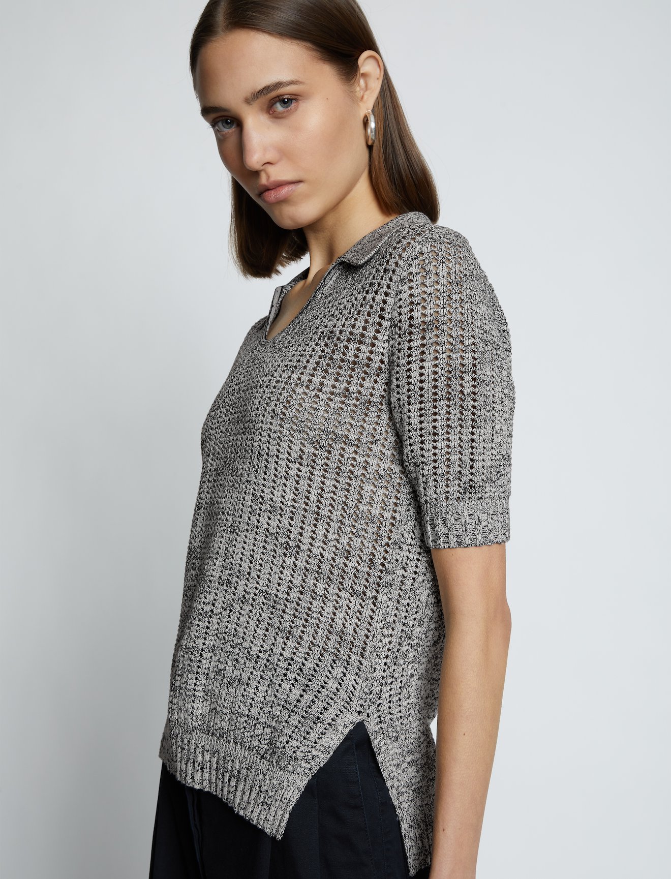 Cotton Silk Pique Knit Polo Top #4