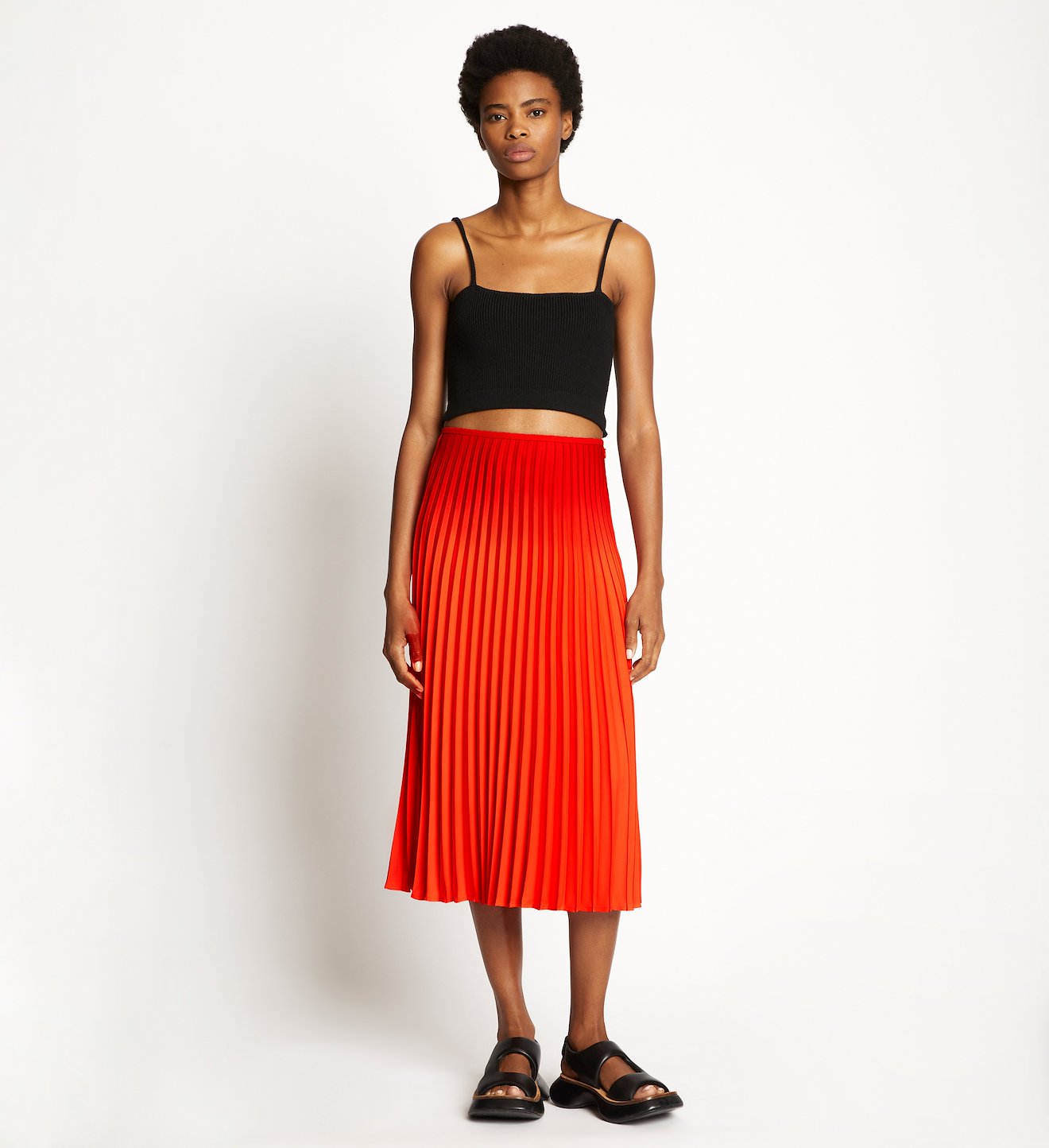 Crepe Pleated Midi Skirt