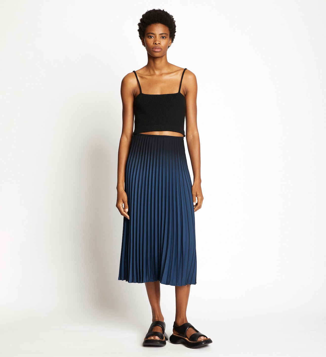 Crepe Pleated Midi Skirt