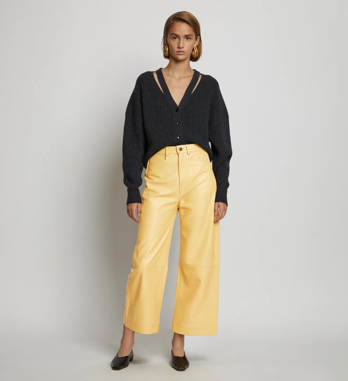 yellow leather pants