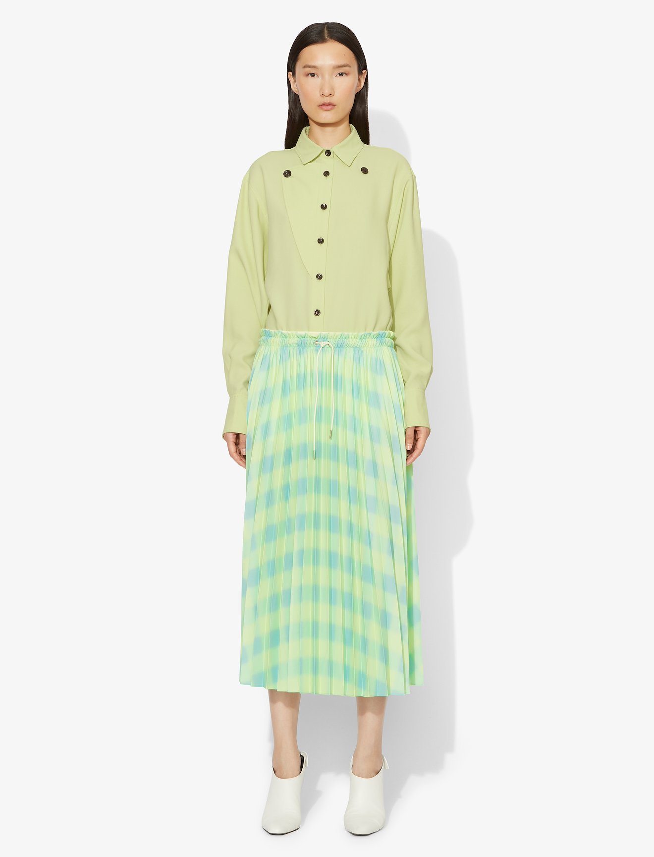 Diffused Gingham Georgette Pleated Skirt #1