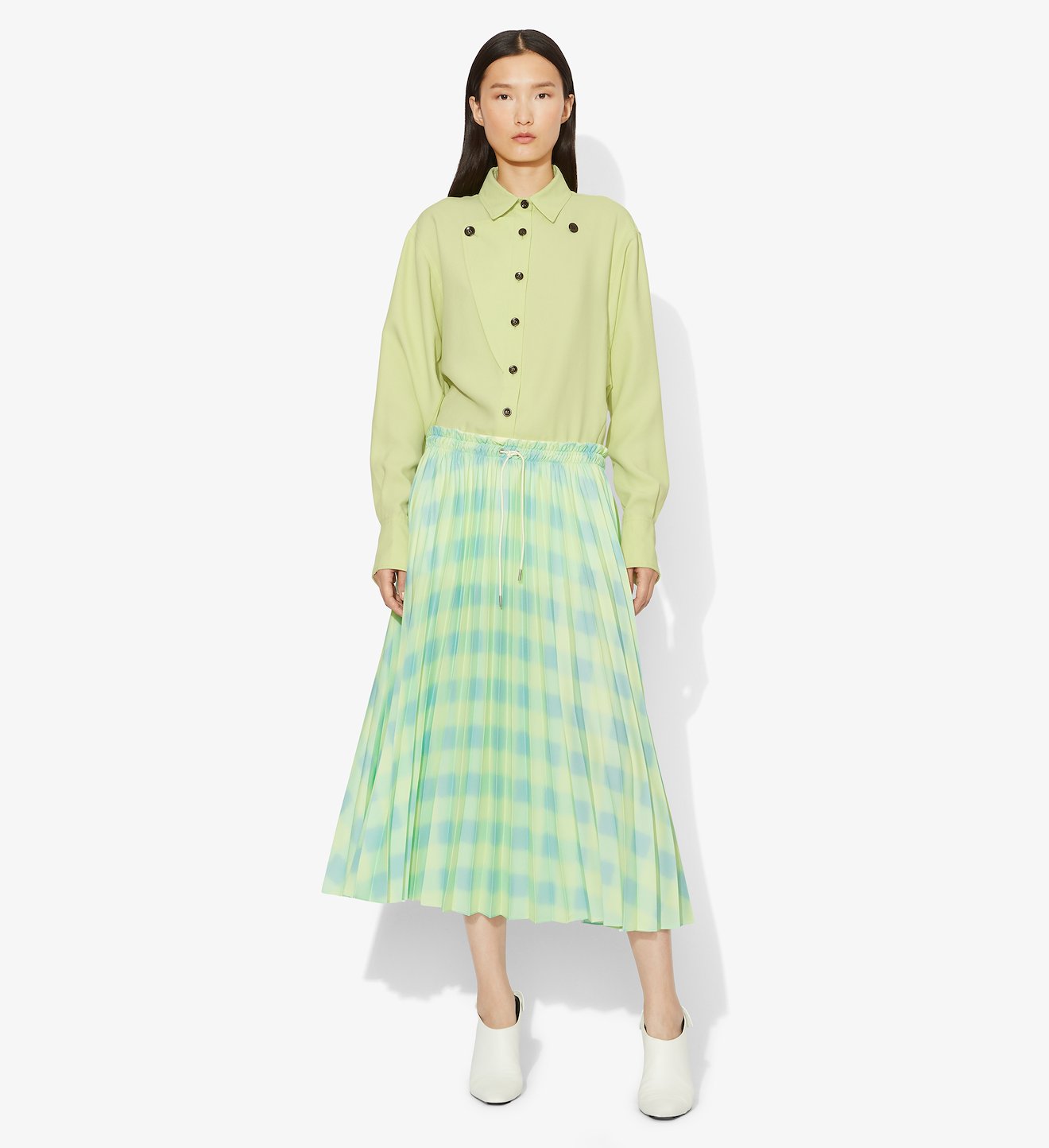 Diffused Gingham Georgette Pleated Skirt
