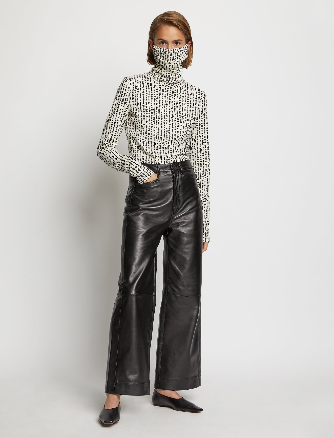 Dot Print Masked Turtleneck Jersey Top #1