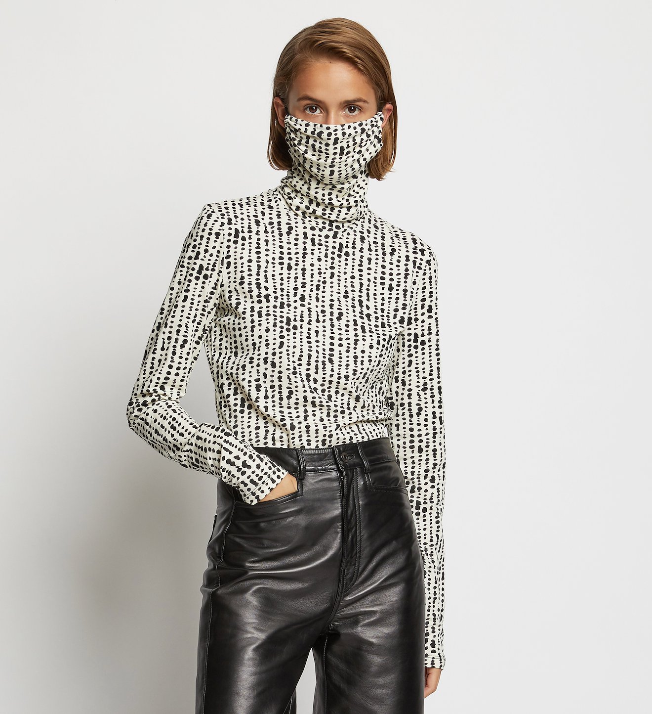 Dot Print Masked Turtleneck Jersey Top