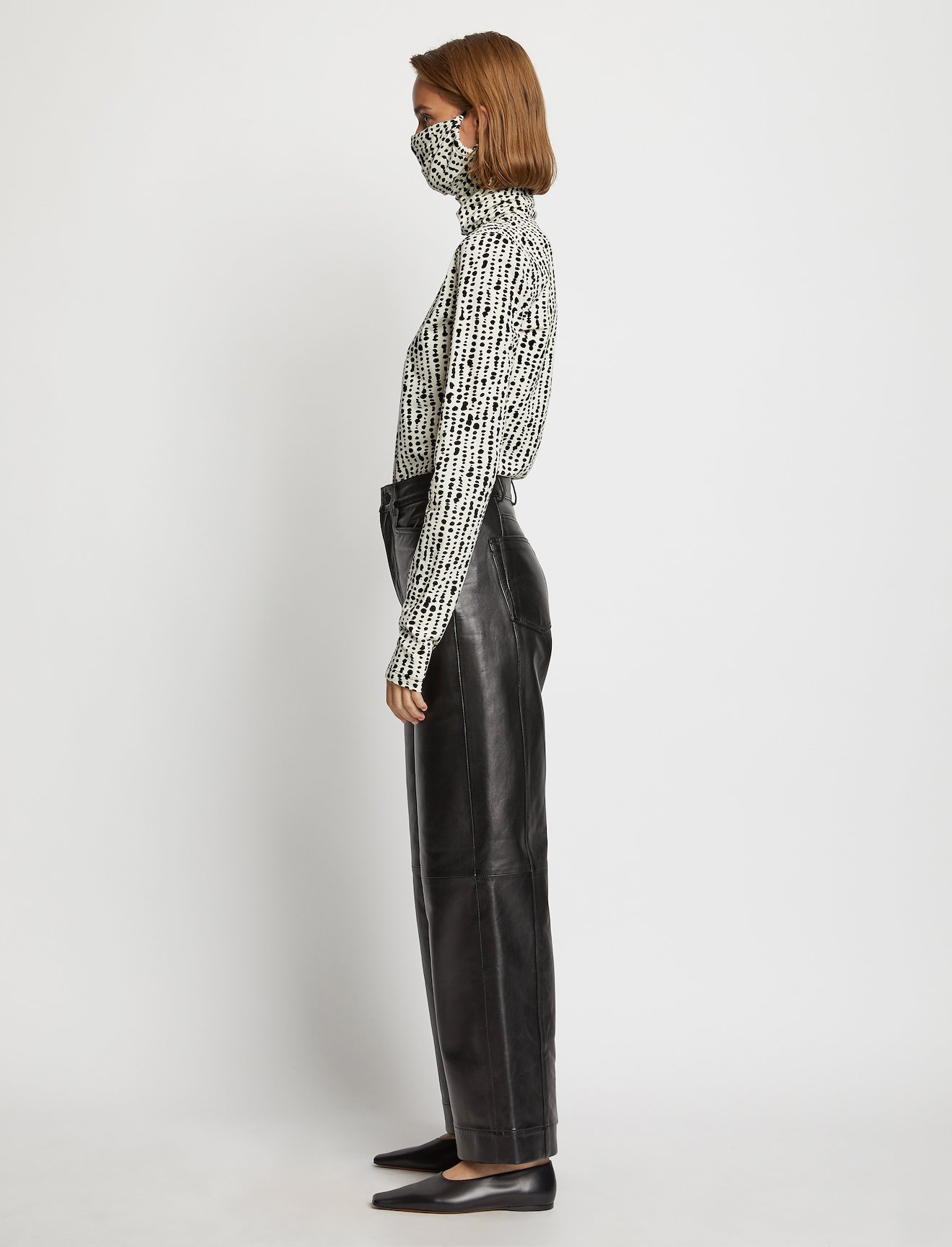 Dot Print Masked Turtleneck Jersey Top #2