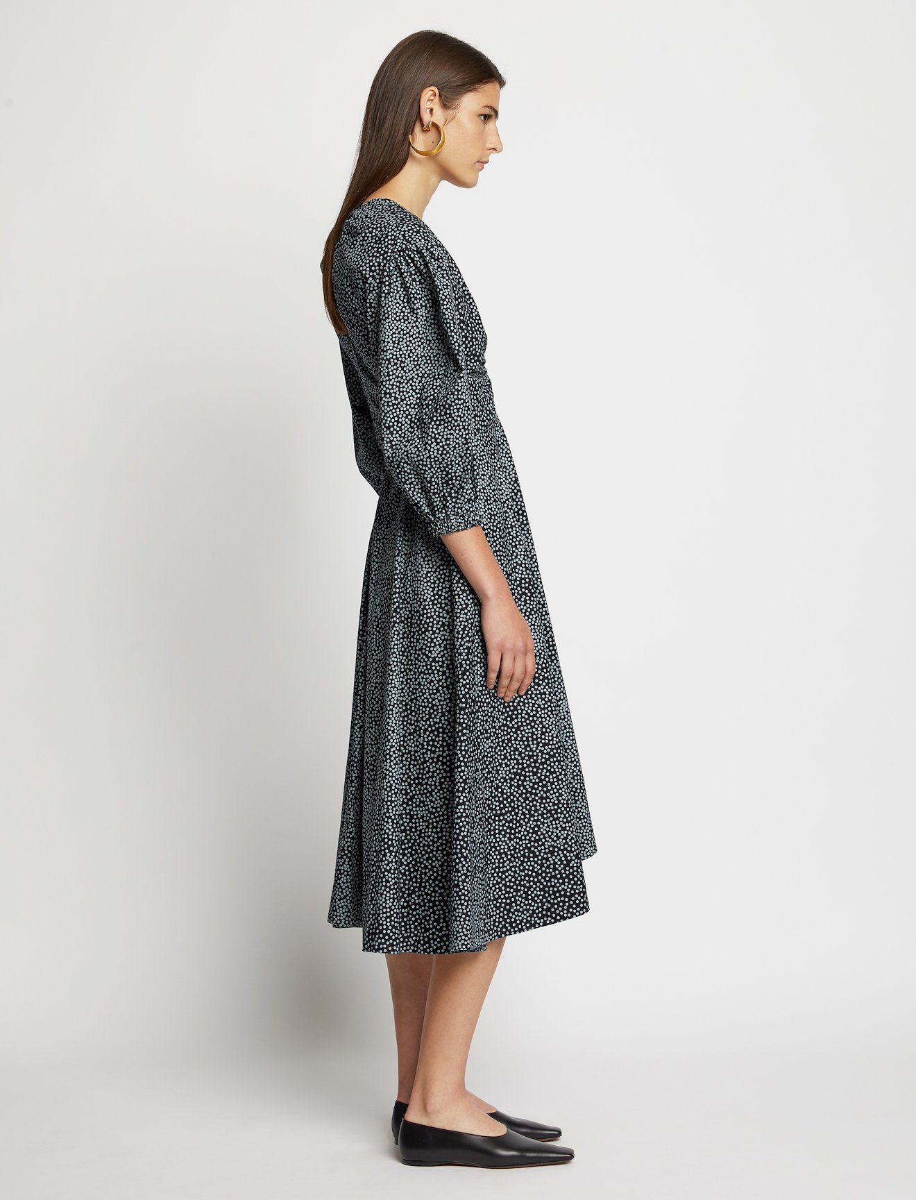 Dot Print Puff Sleeve Poplin Dress #1