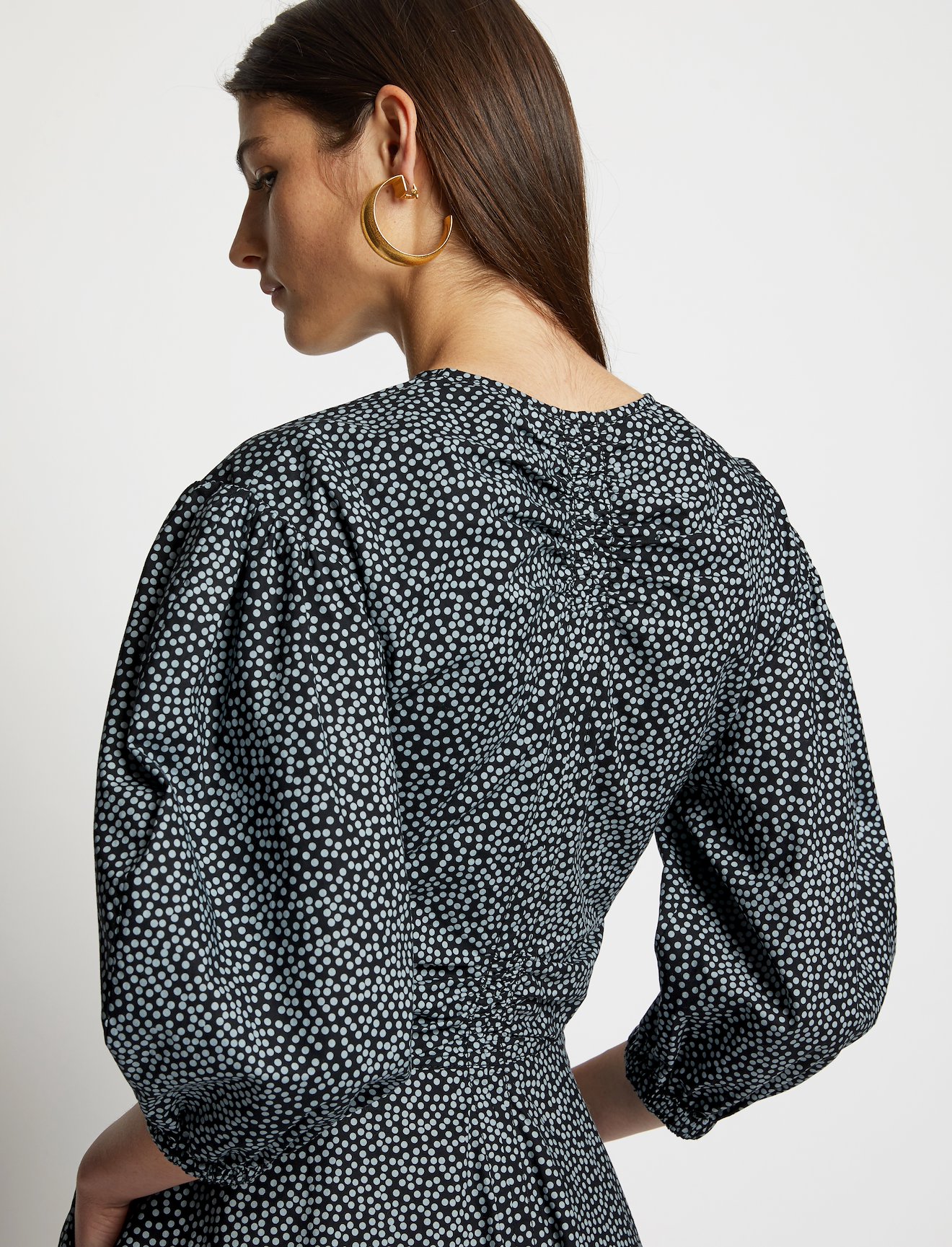 Dot Print Puff Sleeve Poplin Dress #3