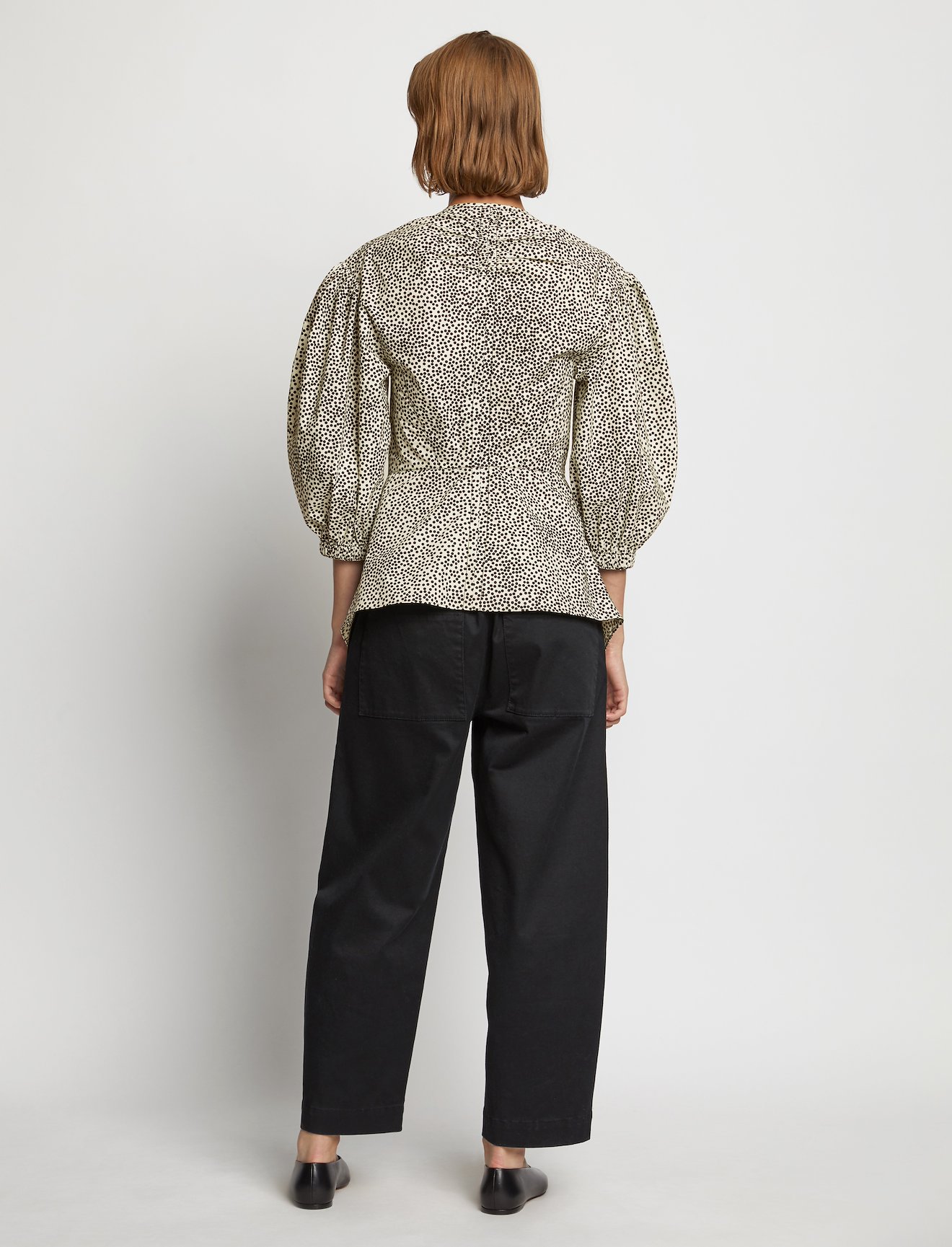 Dot Print Puff Sleeve Poplin Top #3