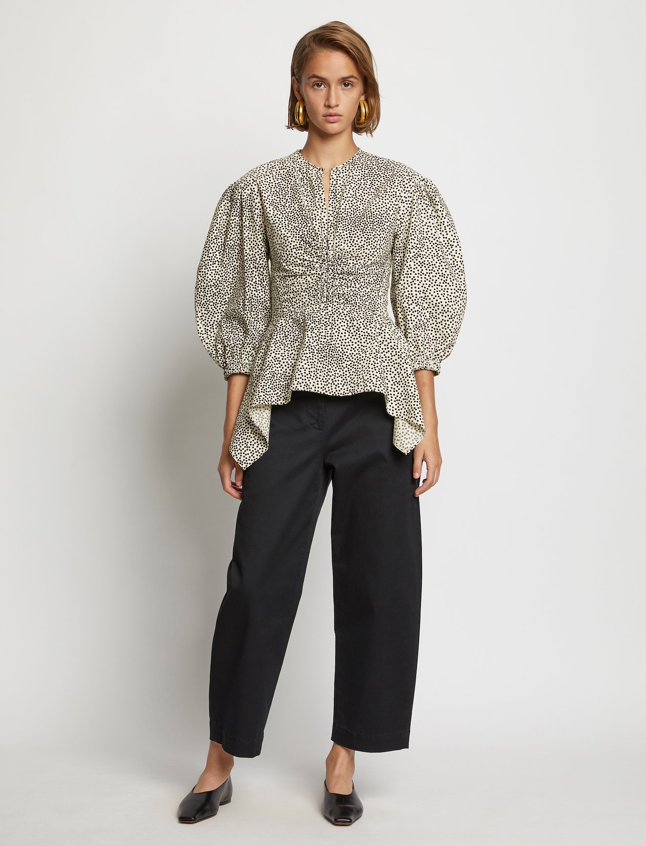Dot Print Puff Sleeve Poplin Top #1