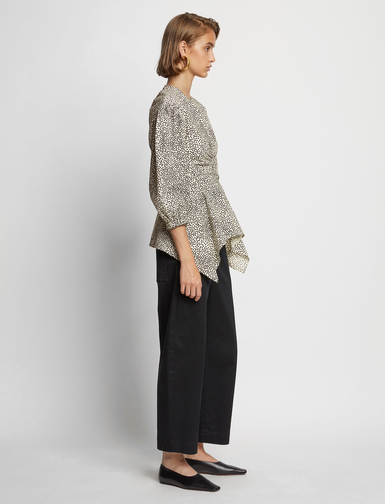 Dot Print Puff Sleeve Poplin Top #2