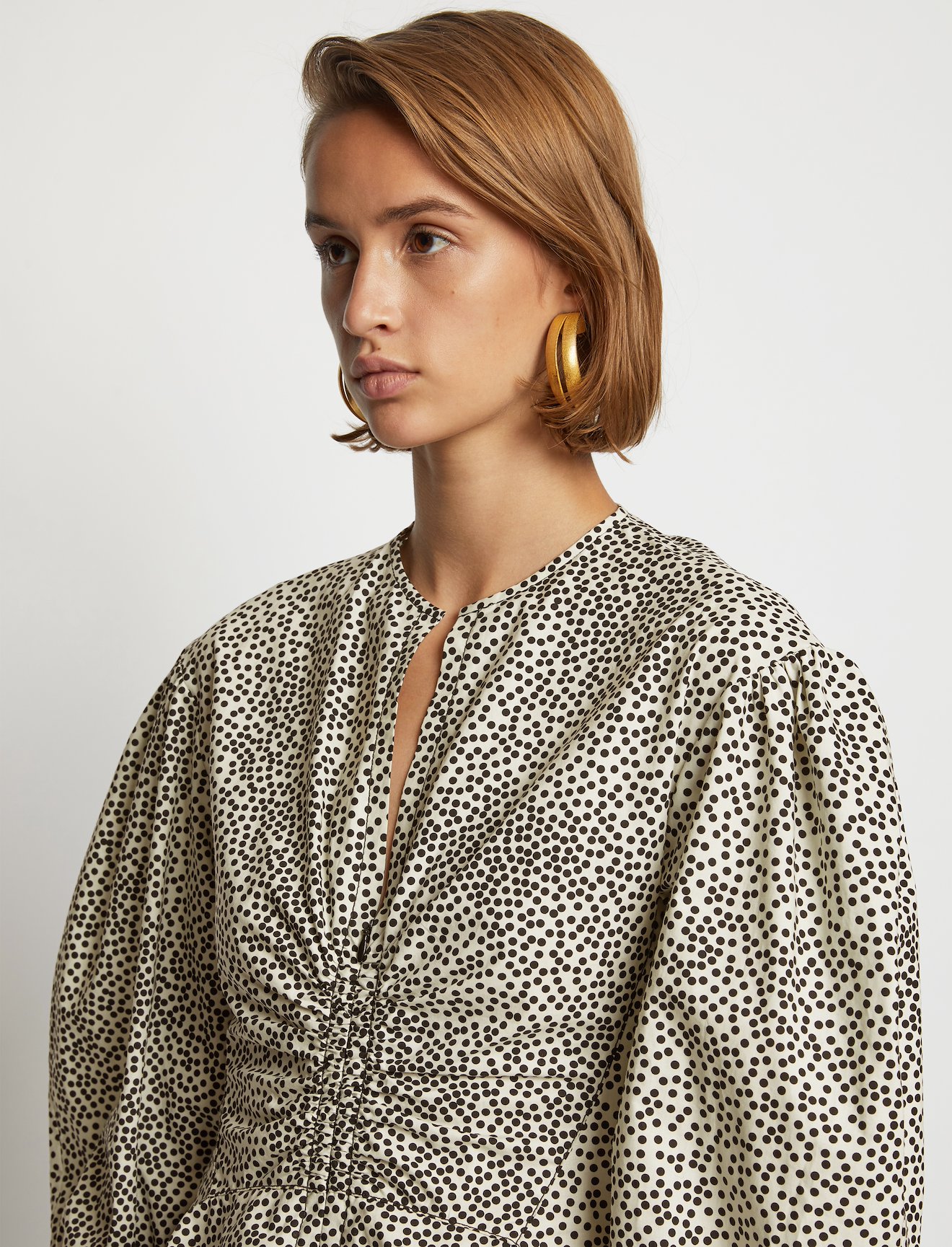 Dot Print Puff Sleeve Poplin Top #4