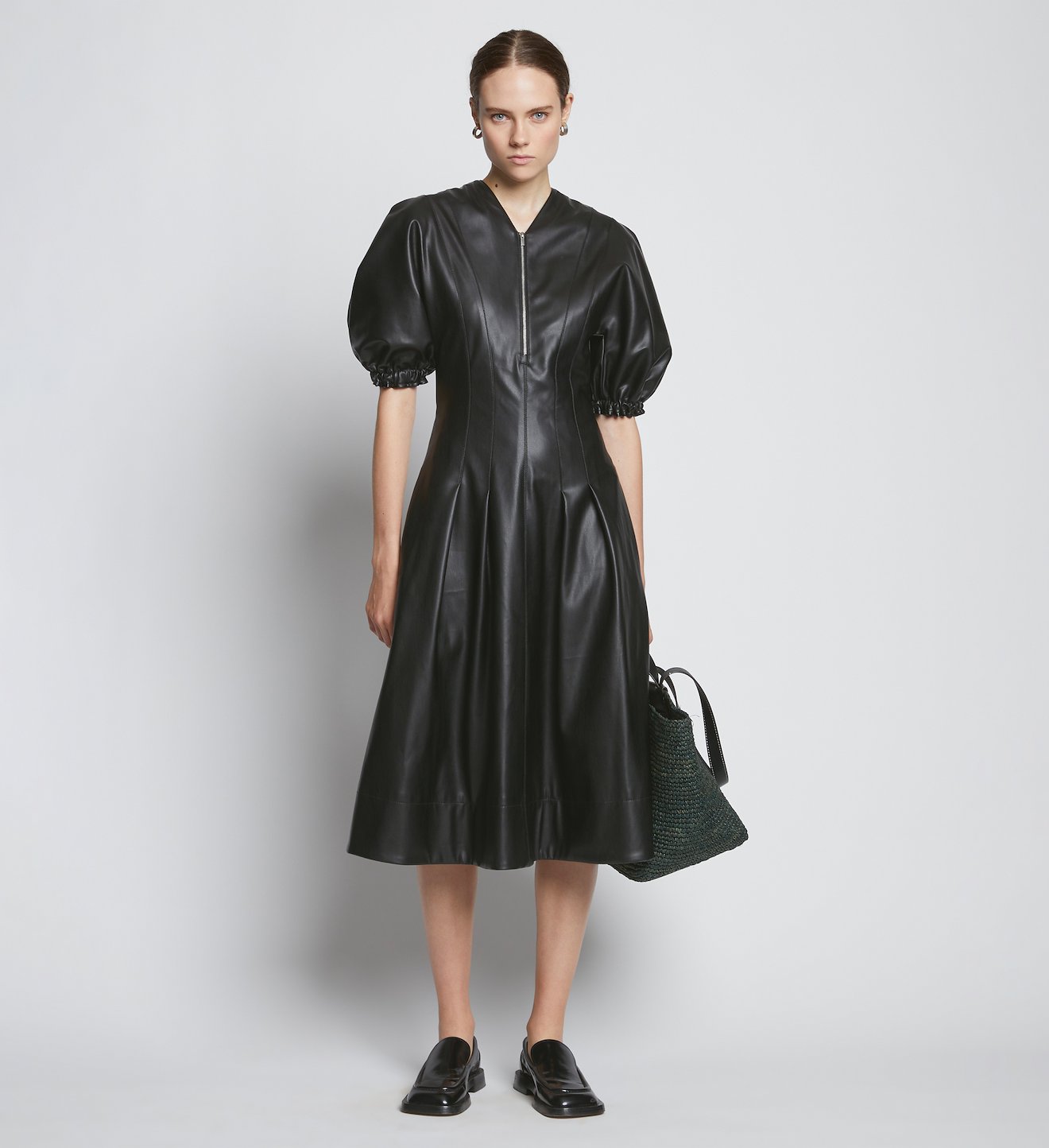 Faux Leather Puff Sleeve Dress