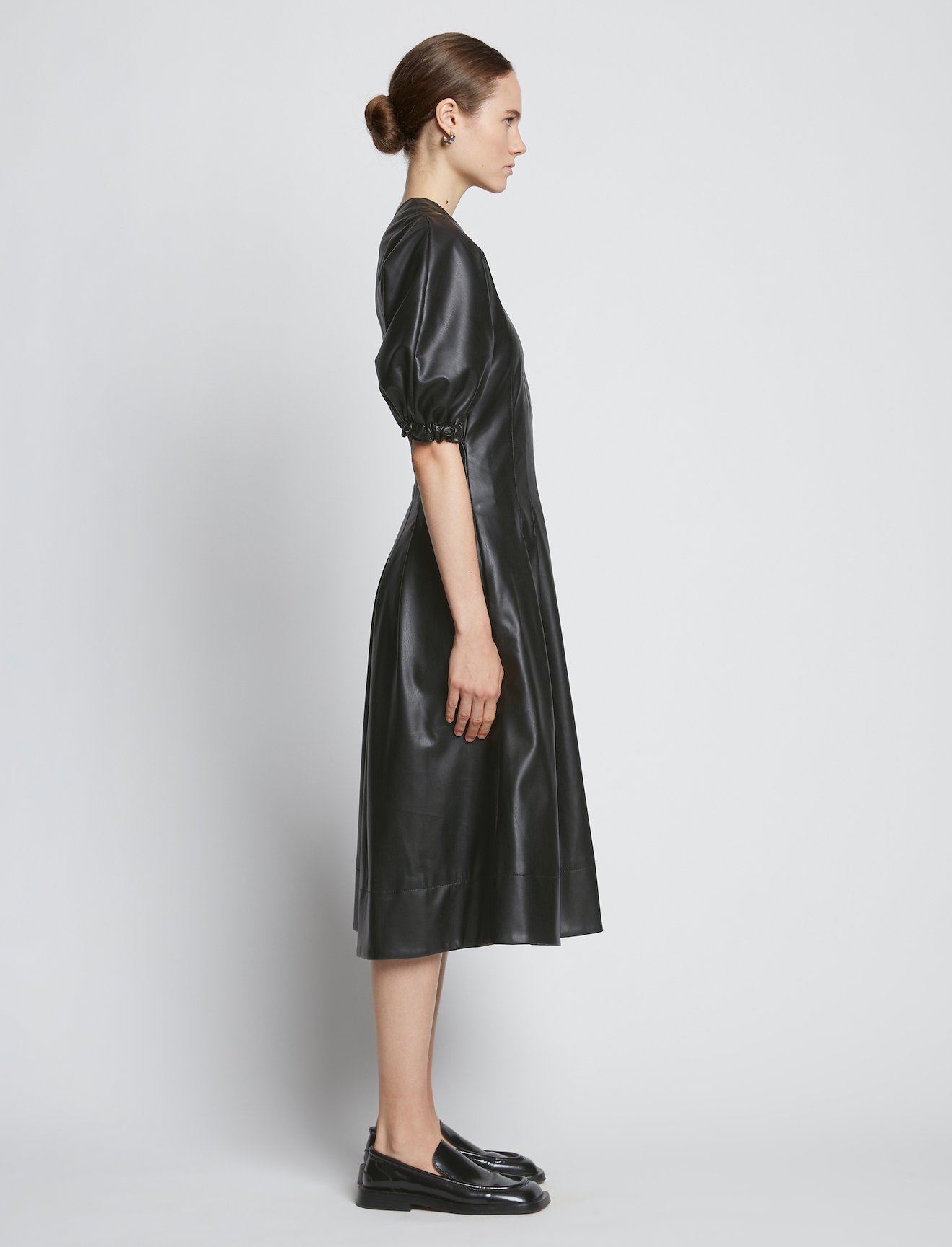 Faux Leather Puff Sleeve Dress #1