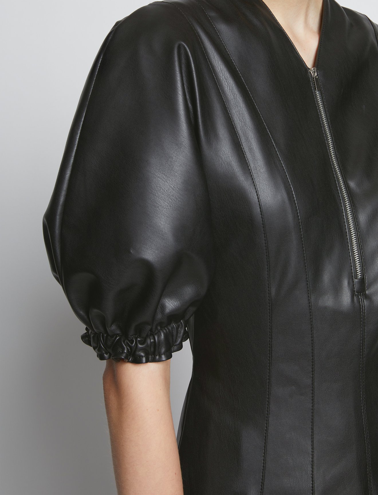 Faux Leather Puff Sleeve Dress #3