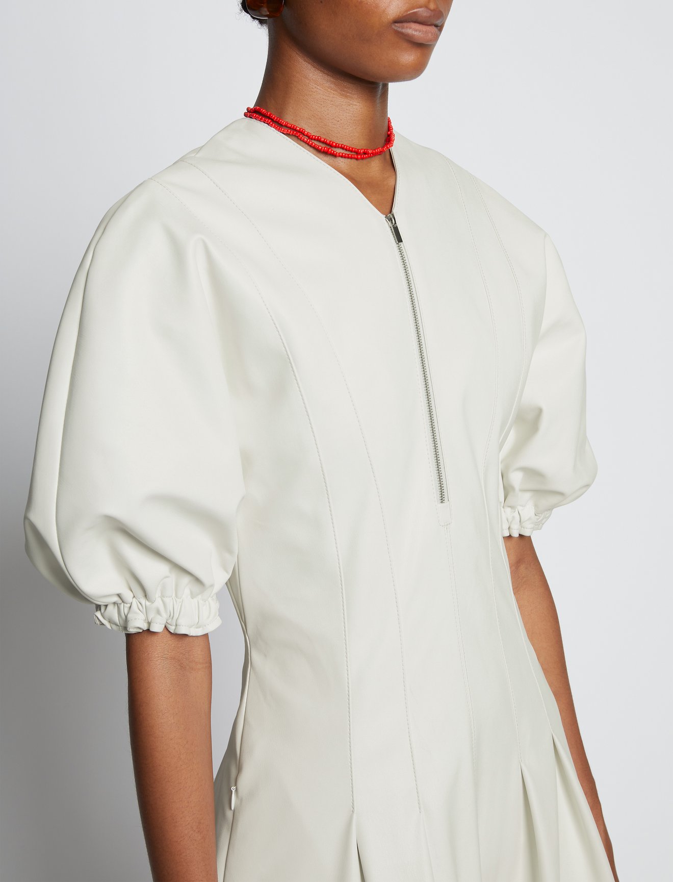 Faux Leather Puff Sleeve Dress #4