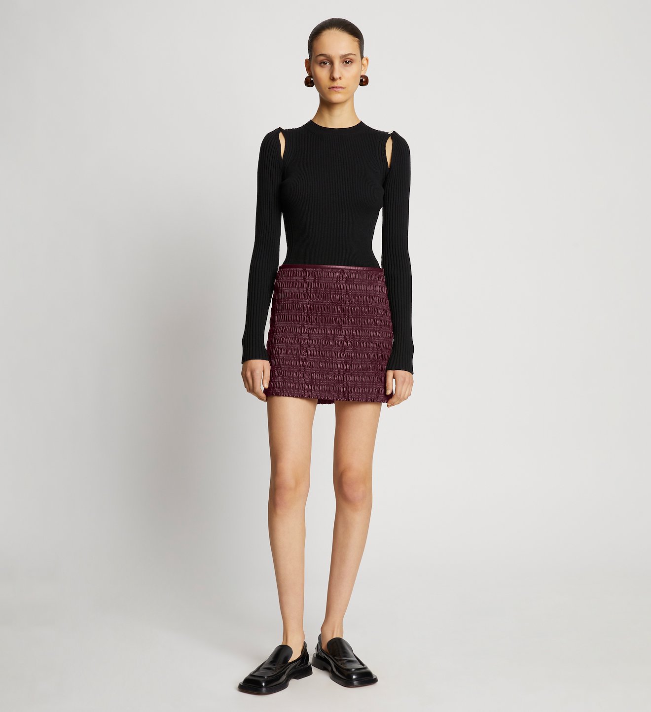 Faux Leather Smocked Mini Skirt