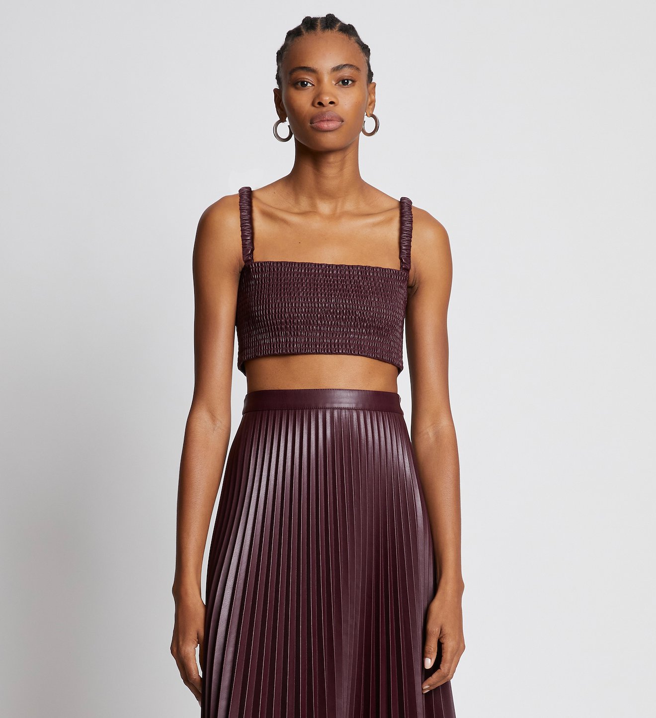 Faux Leather Smocked Top