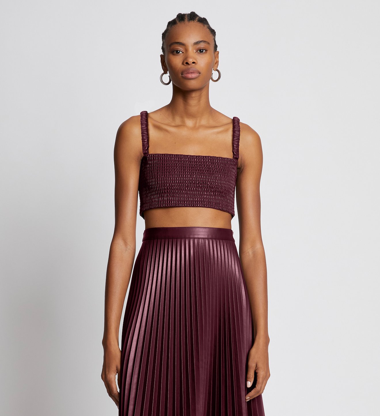 Faux Leather Smocked Top