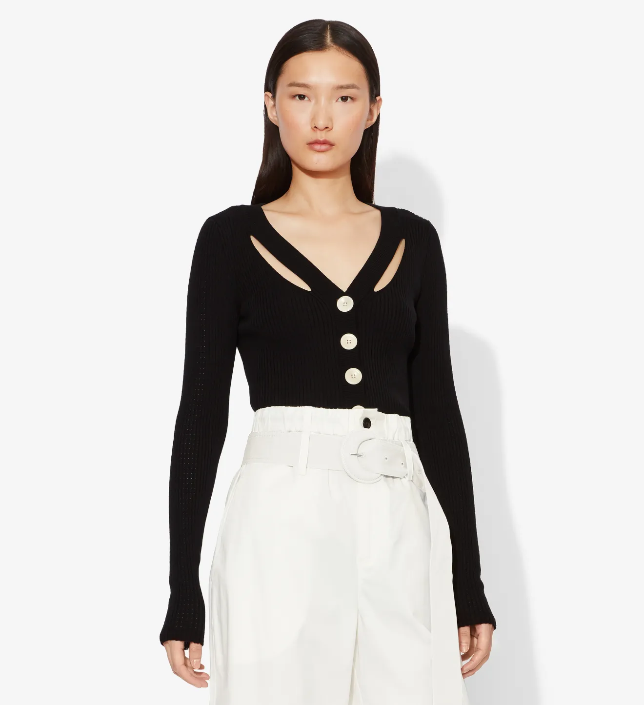 white cropped knit cardigan