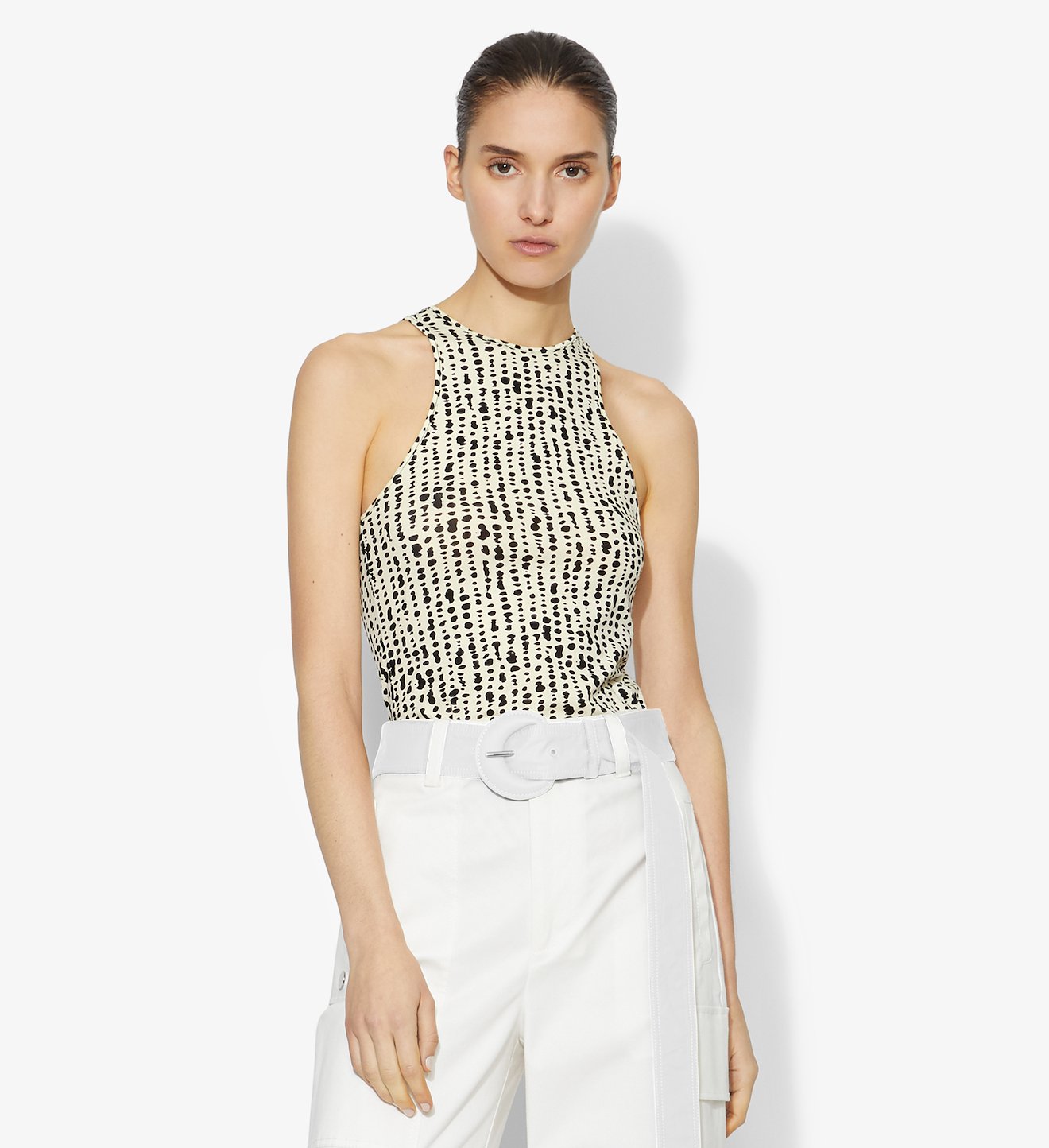 Inky Dot Sheer Stretch Knit Tank