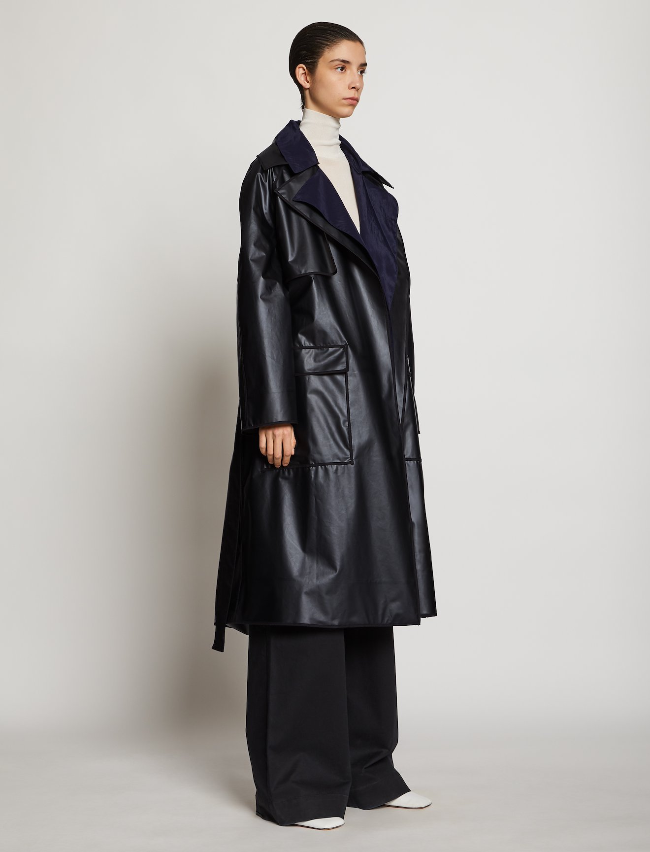 Layered Belted Rain Coat #1
