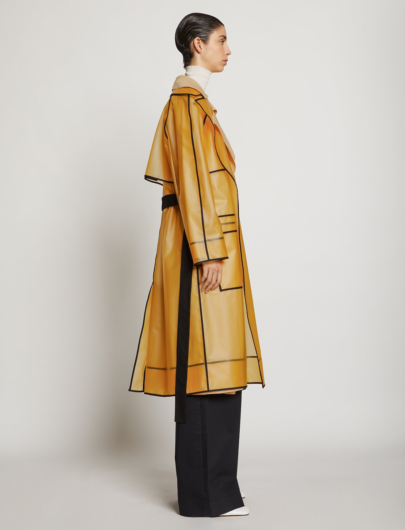 Layered Belted Rain Coat #1