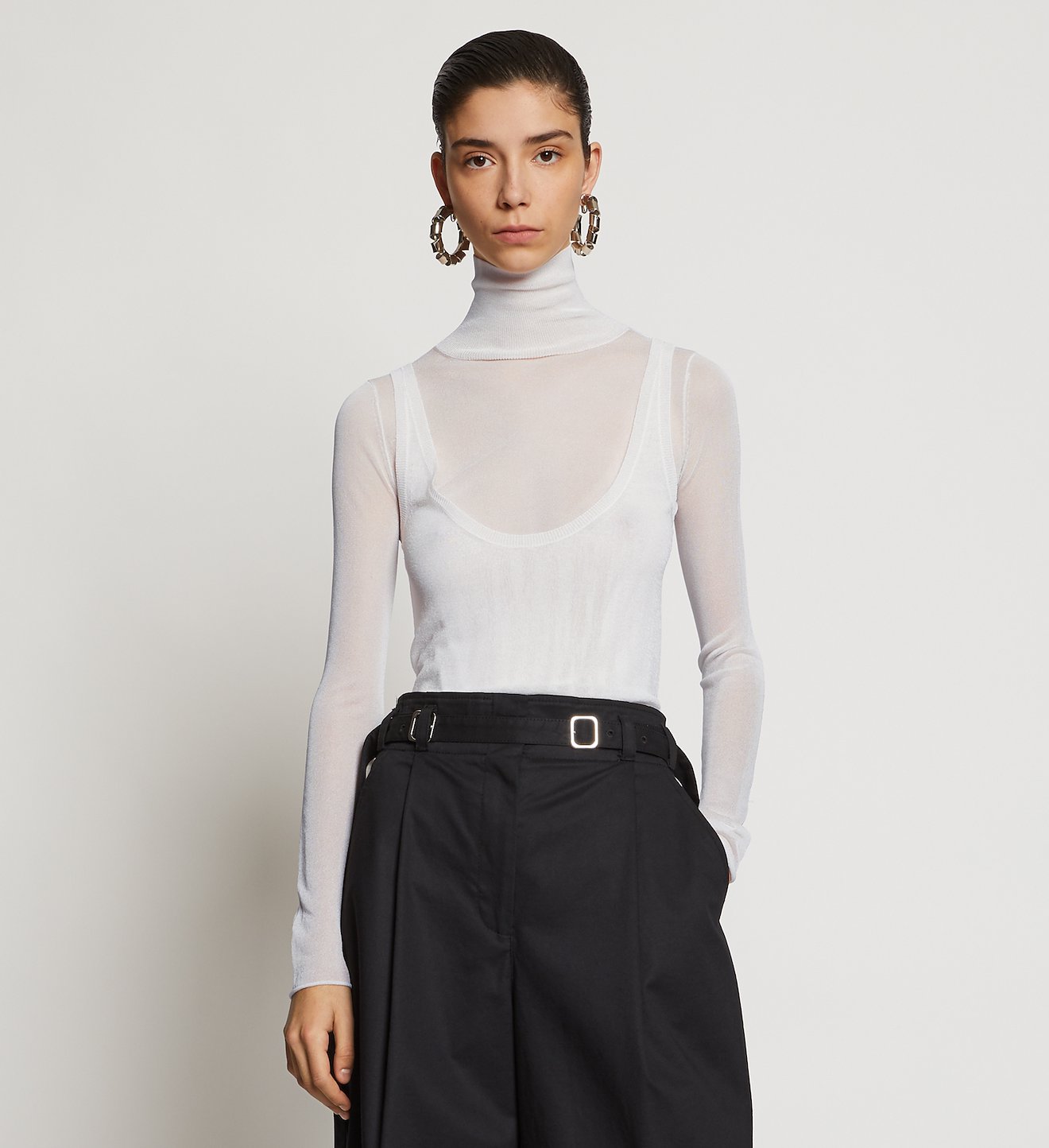 layered gauge knit turtleneck top