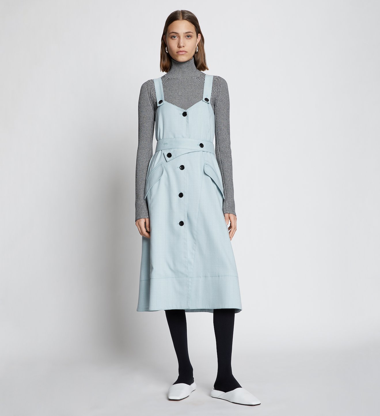 Lightweight Plaid Suiting Trench Dress