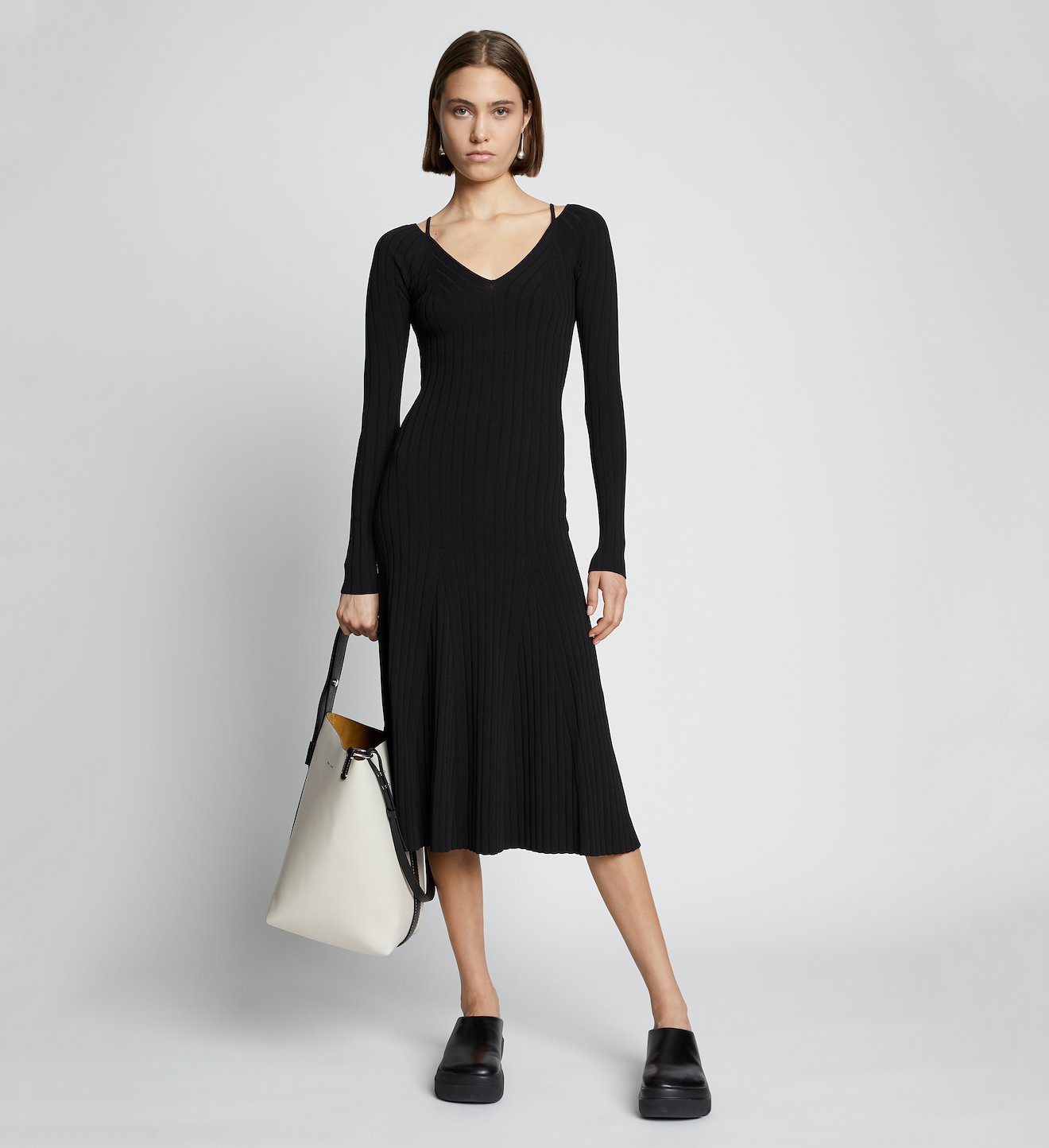 Lightweight Rib Knit V-Neck Dress