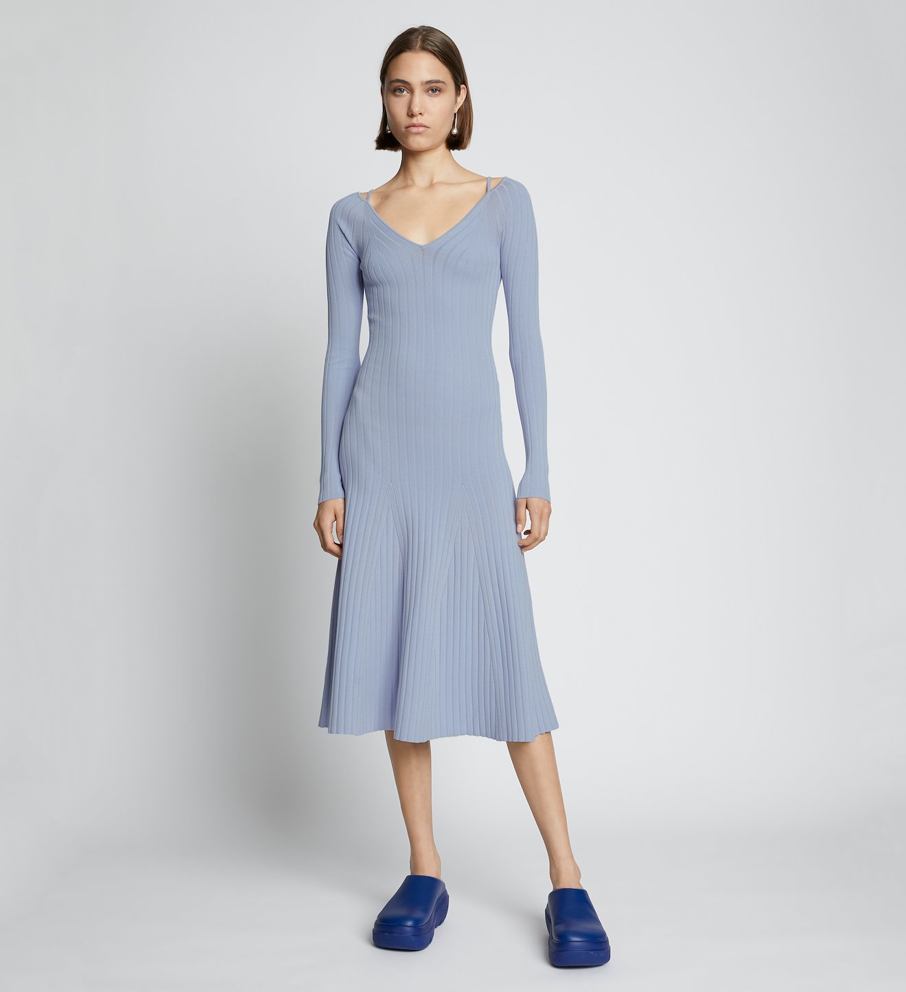 Lightweight Rib Knit V-Neck Dress