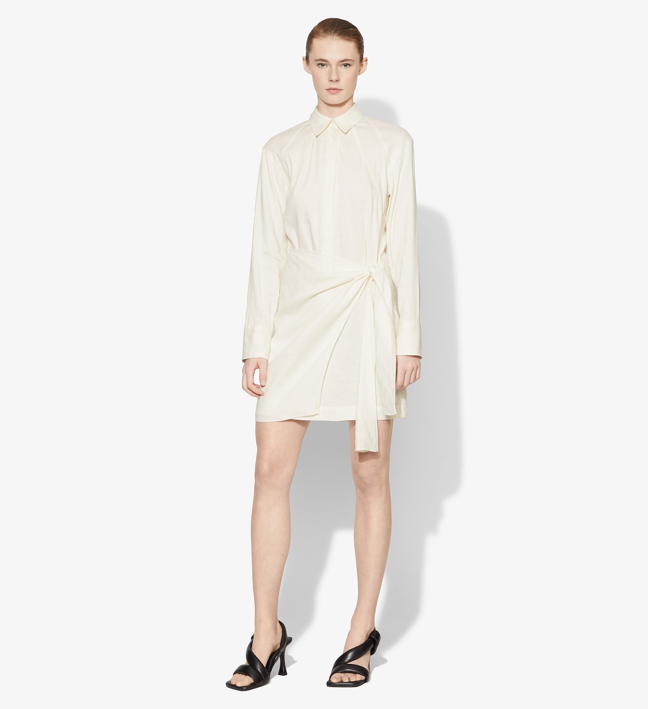 Linen Blend Long Sleeve Wrap Dress