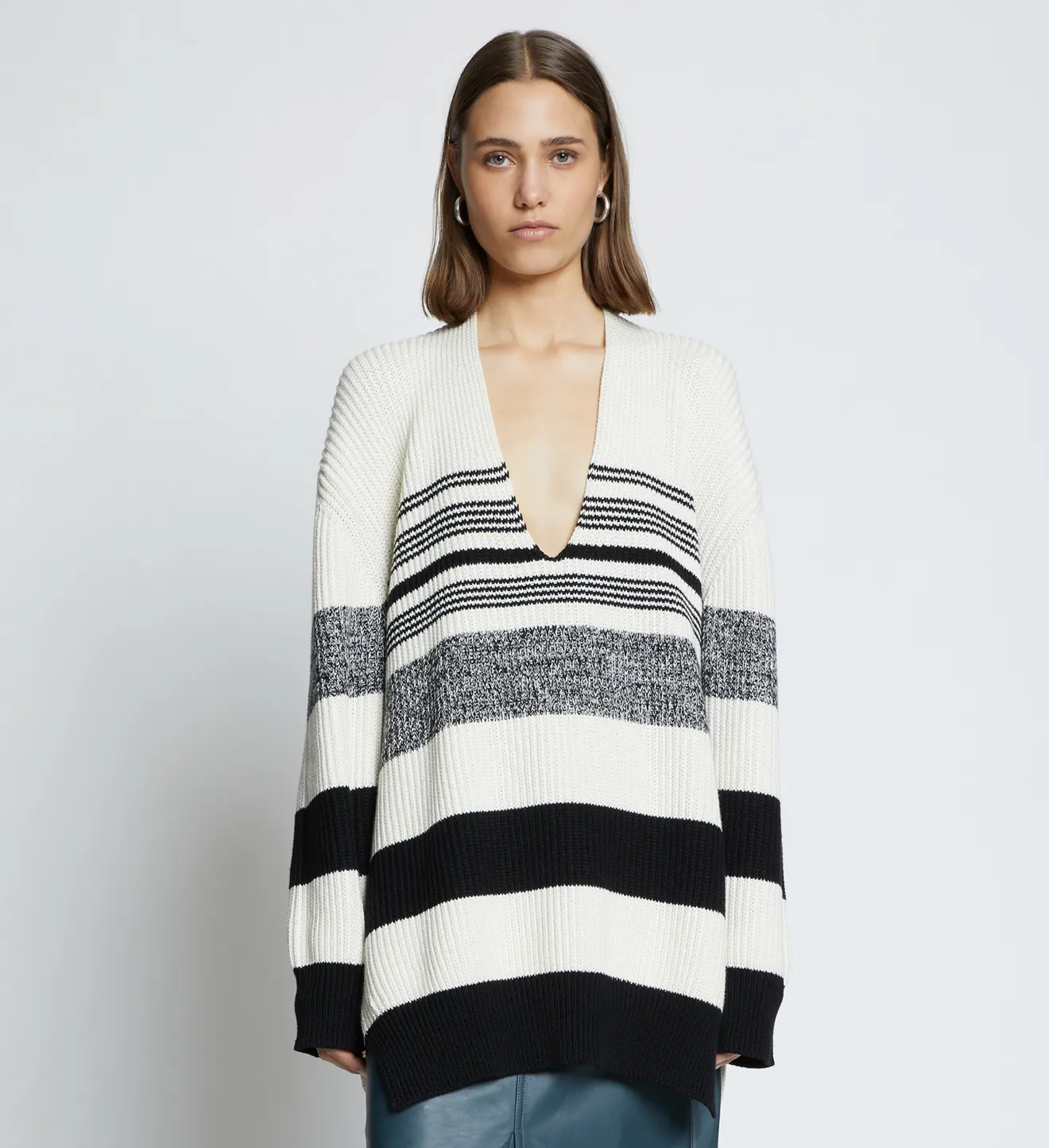 oversized white v neck
