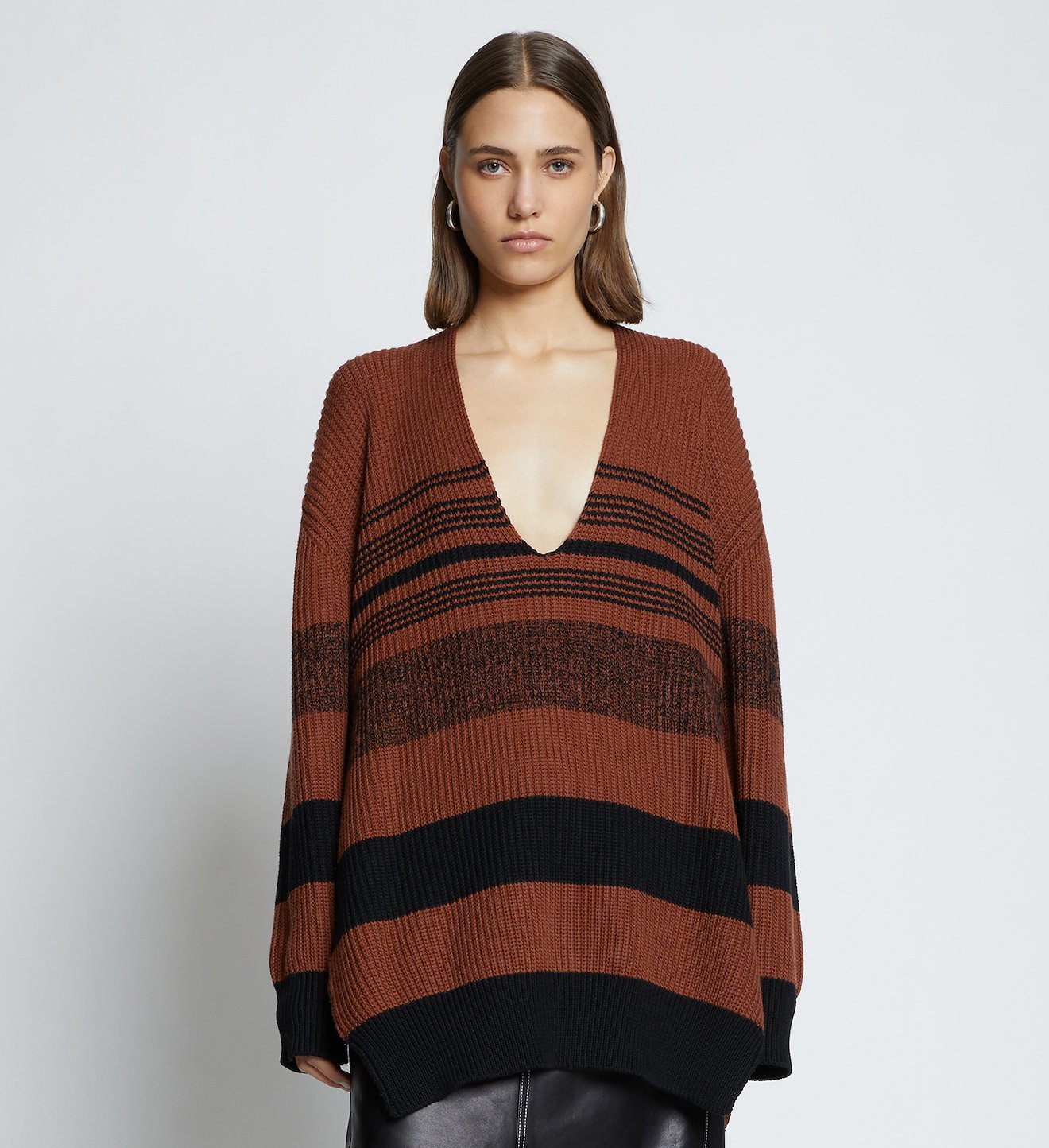 Lofty Stripe Oversized V-neck Sweater