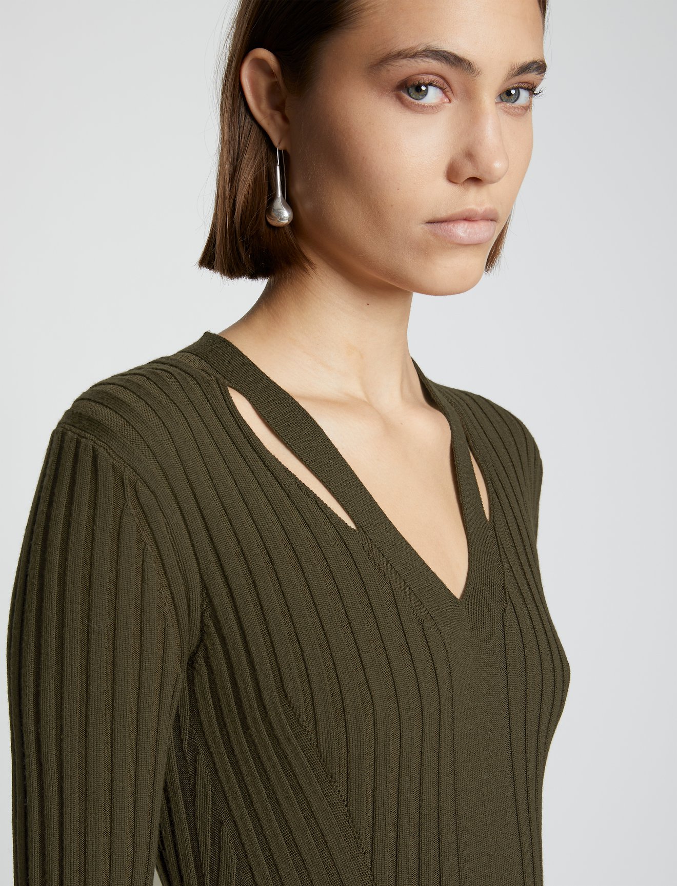 Merino Rib Knit V-Neck Sweater #4