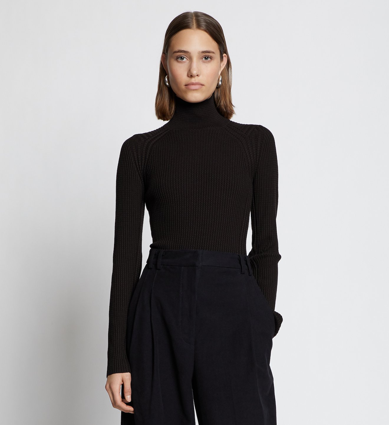Micro Stripe Rib Knit Turtleneck Top