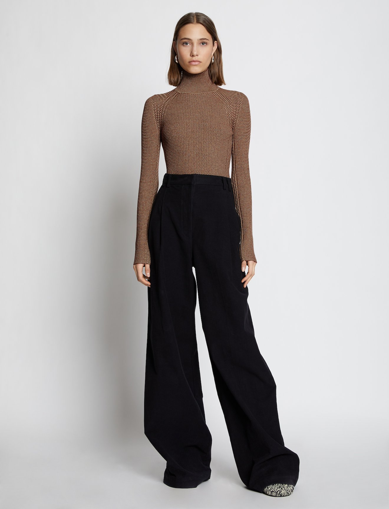 Micro Stripe Rib Knit Turtleneck Top #1