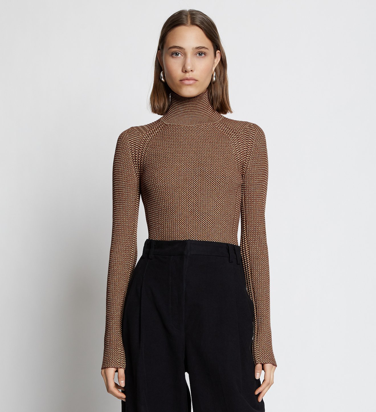 Micro Stripe Rib Knit Turtleneck Top
