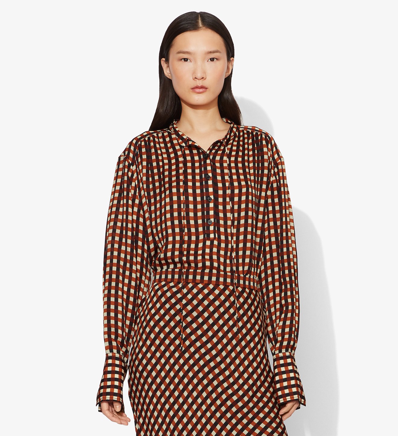 Multicolor Gingham Georgette Long Sleeve Blouse