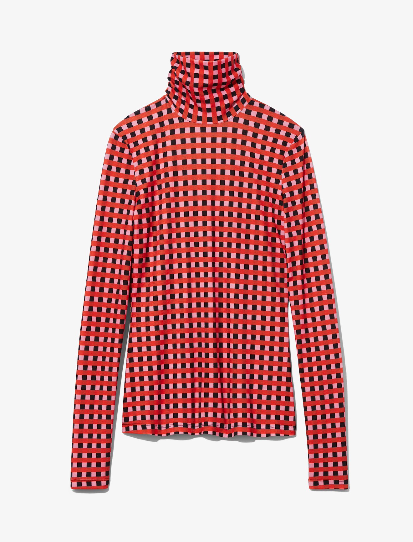 Multicolor Gingham Jersey Long Sleeve Turtleneck #4