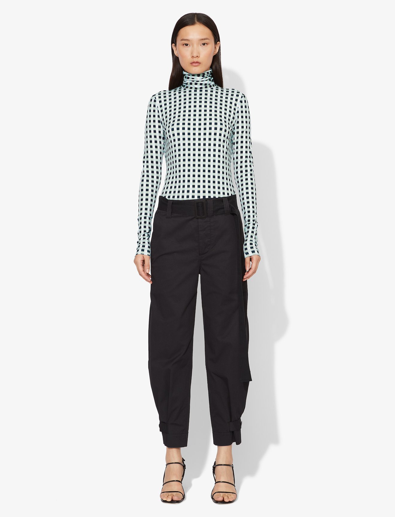 Multicolor Gingham Jersey Long Sleeve Turtleneck #1