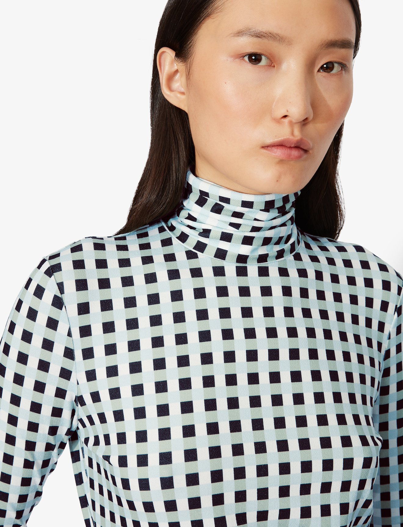 Multicolor Gingham Jersey Long Sleeve Turtleneck #3