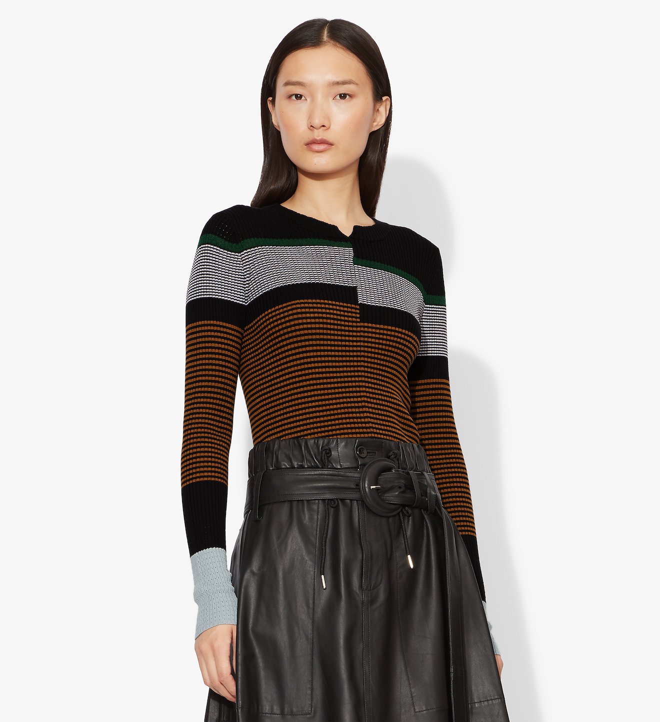 Multicolor Stripes Fine Gauge Rib Knit Top
